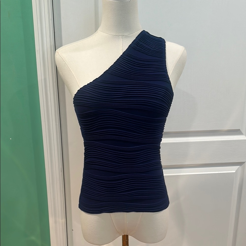 Navy One-Shoulder Ruched Top